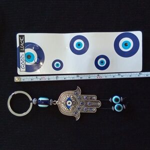 Evil Eye Silver Hamsa Keychain Hand Fatima Protection Charm Key Holder